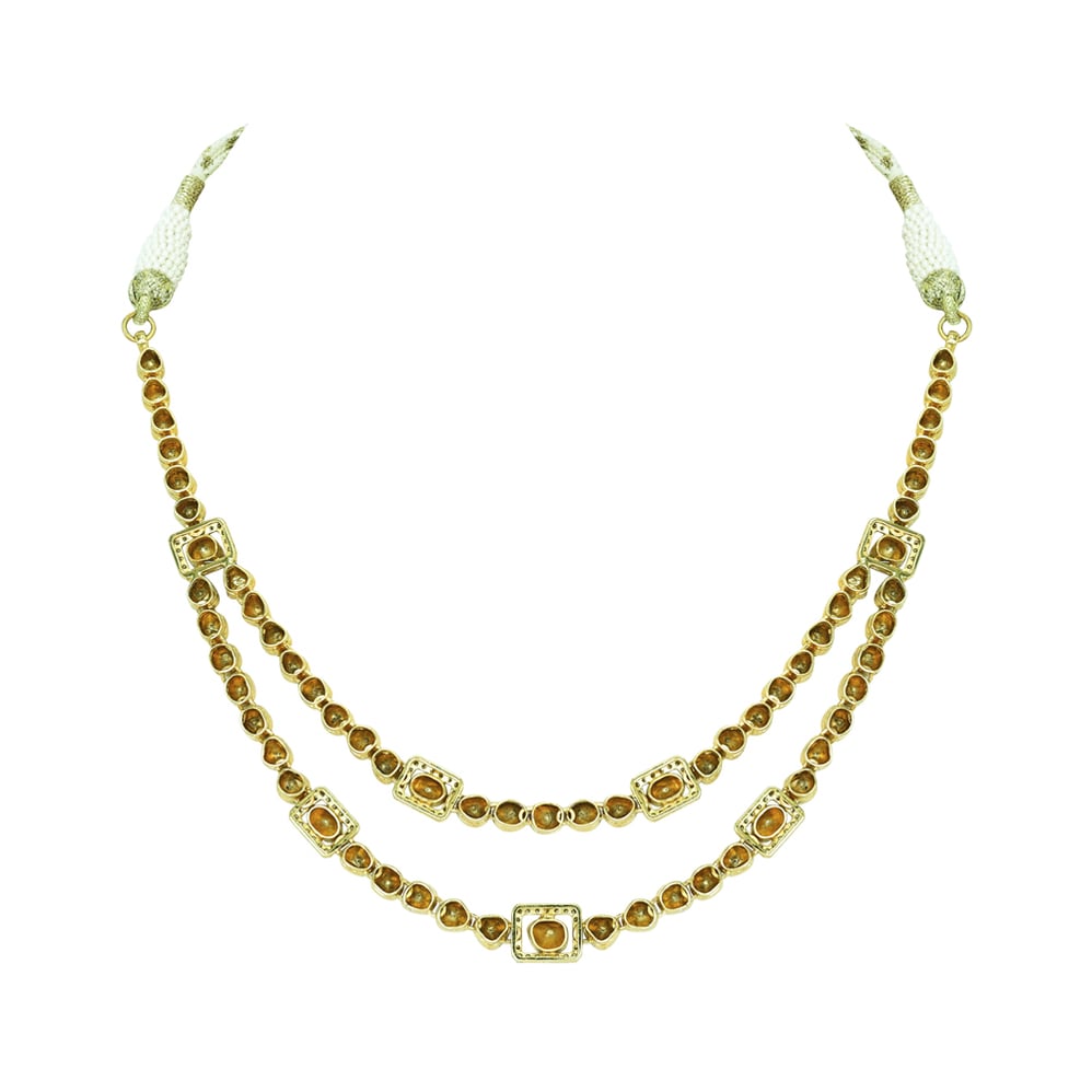 Double-Layer Polki Necklace with Round and Square Motifs